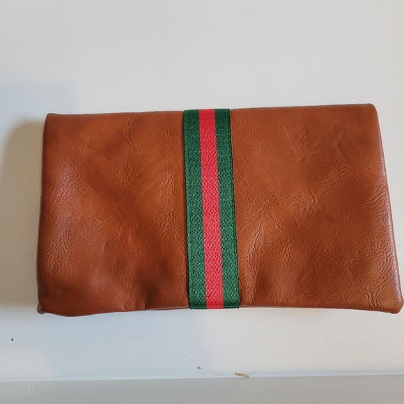 Preppy Stripe Foldover Clutch - Green & Red Stripe - Picture 5 of 7
